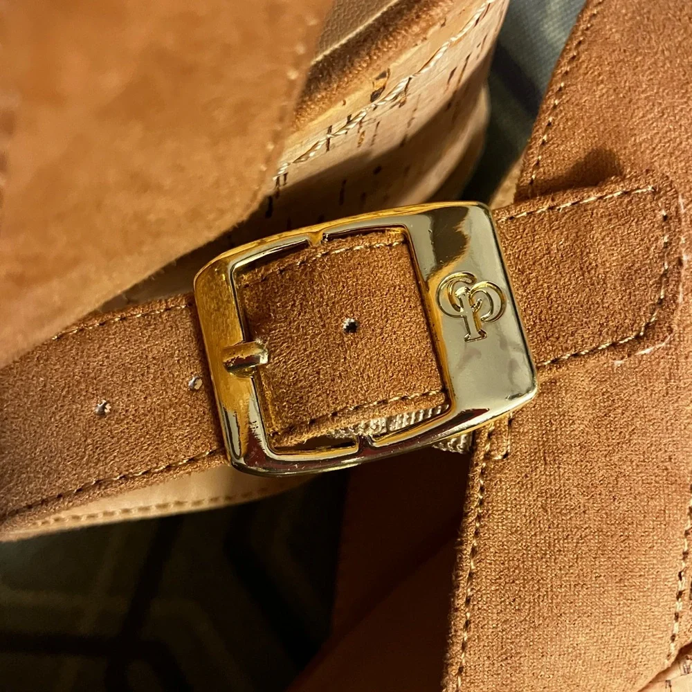 Steve Madden Cool Planet Tan Suede Wedge Sandals with Ankle Strap - Picture 5 of 7